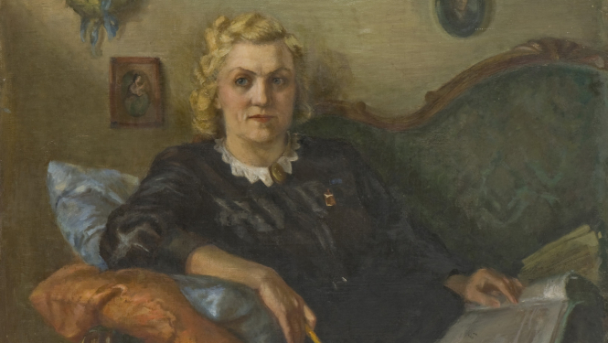 Aleksandra Beļcovas glezna. Aktrises Antas Klints portrets. 20. gs. 50. gadi. Foto reprodukcija