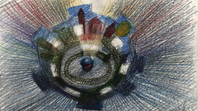 Viktors Timofejevs. Citi pasažieri. Instalācijas skice personālizstādei Latvijas Nacionālajā mākslas muzejā. 2025. Papīrs, zīmulis. Autora īpašums. Publicitātes foto