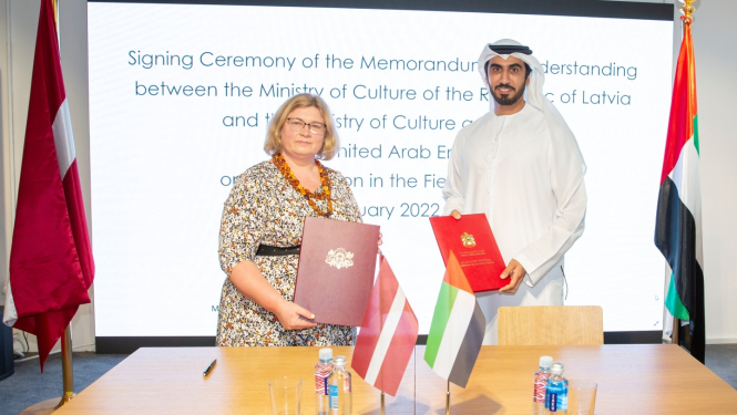 Latvijas Republikas Kultūras ministrija paraksta saprašanās memorandu ar Apvienoto Arābu Emirātu Kultūras un jaunatnes ministriju par sadarbību kultūras jomā