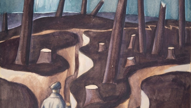 Jāzeps Grosvalds. Ierakumu ejas. 1916. Papīrs, akvarelis. Vermlandes muzeja kolekcija. Publicitātes foto