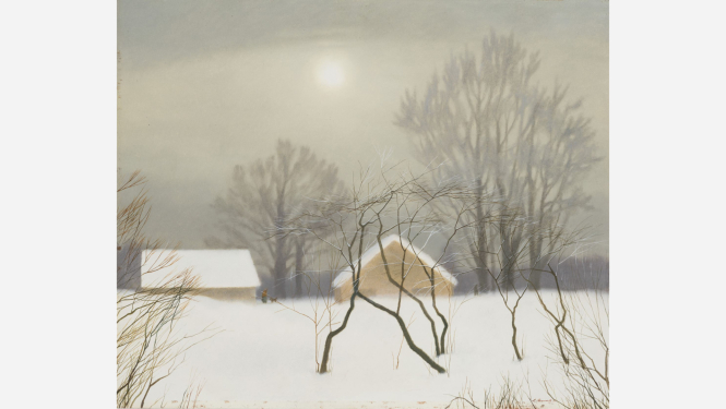 Līga Purmale. Ziemā. 1981. Kartons, eļļa. LNMM kolekcija. Foto: Normunds Brasliņš