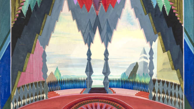 Ludolfs Liberts. Dekorāciju mets Jāņa Mediņa operas “Uguns un nakts” iestudējumam. Nerealizēts. 20. gs. 20. gadi. Kartons, tempera. Latvijas Nacionālā mākslas muzeja kolekcija. Publicitātes foto