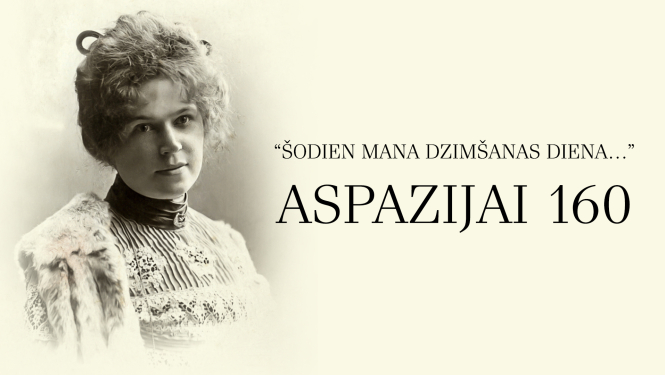 Aspazijas portrets un teksts: "Aspazijai 160"