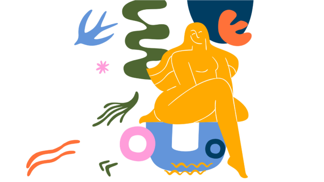 Abstrakta ilustracija ar cilvēka tēlu dabiskā vidē