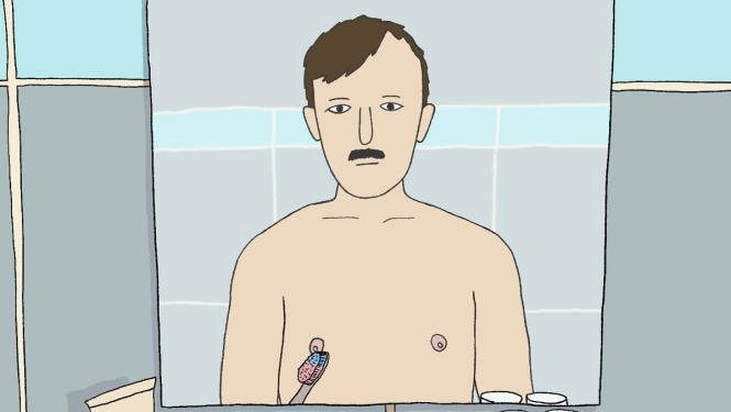 Kadrs no Andreja Brīvuļa animācijas īsfilmas "Tīrība" / "Cleanliness"