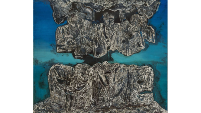 Džemmas Skulmes gleznas "Kara kariatīdes" foto reprodukcija