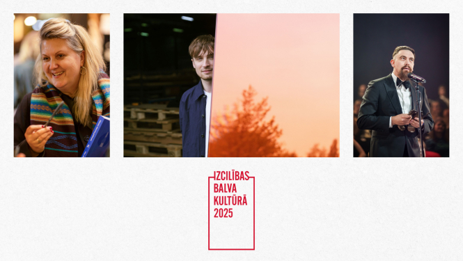 Izcilības balvas kultūrā saņēmēju foto portreti: Inese Monika Korpa, Germans Ermičs un Rihards Zaļupe