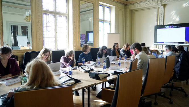 Sanāksmes dalībnieki Kultūras ministrijas Lielajā zālē, foto: LETA, Zane Bitere / Ieva Leiniša