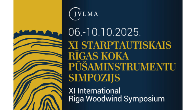 JVLMA XI Starptautiskā koka pūšaminstrumentu simpozija afiša, kas norisināsies no 2025. gada 6. līdz 10. oktobrim.