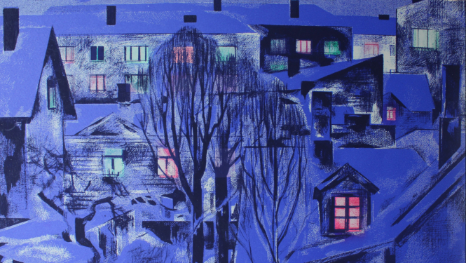 Mākslinieka Josifa Elgurta (1924–2007) darbs no izstādes “Ziema. Sarkandaugava”