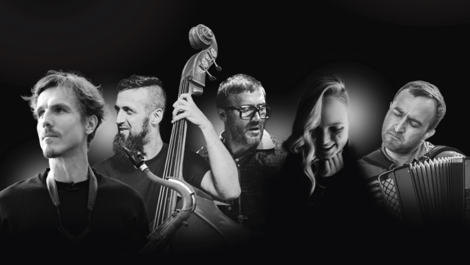 Kolāža ar koncerta dalībnieku-mūziķu portretiem