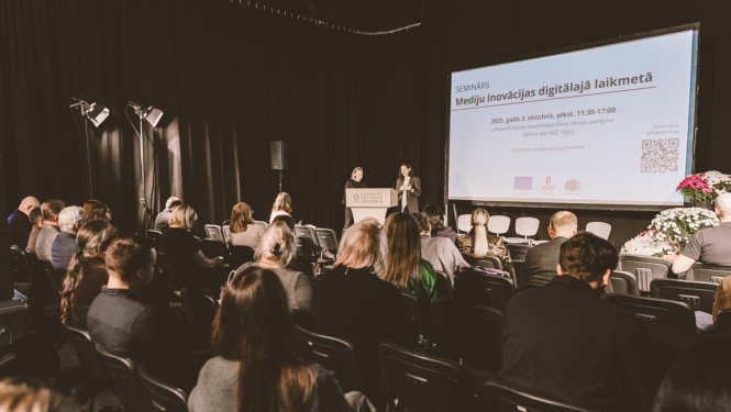 Semināra “Mediju inovācijas digitālajā laikmetā” norise LKA filmu skolas paviljonā