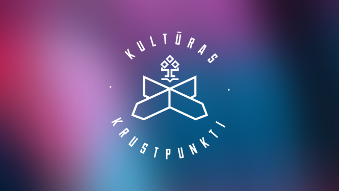 Teksts "Kultūras krustpunkti" un Latvijas Kultūras akadēmijas logo uz krāsaina izpludināta fona
