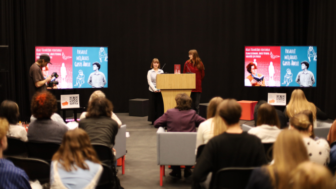 Kultūras kanona konkursa fināla norise Latvijas Kultūras akadēmijas Nacionālās Filmu skolas telpās, dalībnieki un skatītāji