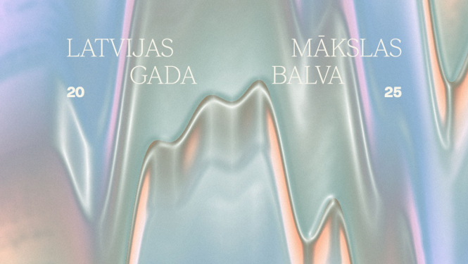 Latvijas Mākslas gada balvas (LMGB) vizuālā identitāte - pasteļkrāsas fons un balvas nosaukums: Latvijas Mākslas gada balvas (LMGB)