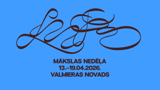 Teksts uz gaiši zila fona: Mākslas nedēļa, 13.-19.04.2026., Valmieras novads