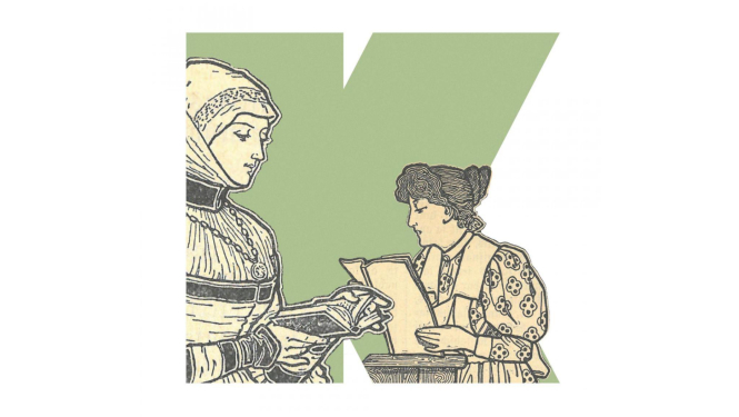 Attēls ar divām sievietēm no krājuma izlases “Gandrīz ideāla sieviete. Pirmās grāmatas, žurnāli un kalendāri latviešu lasītājām”