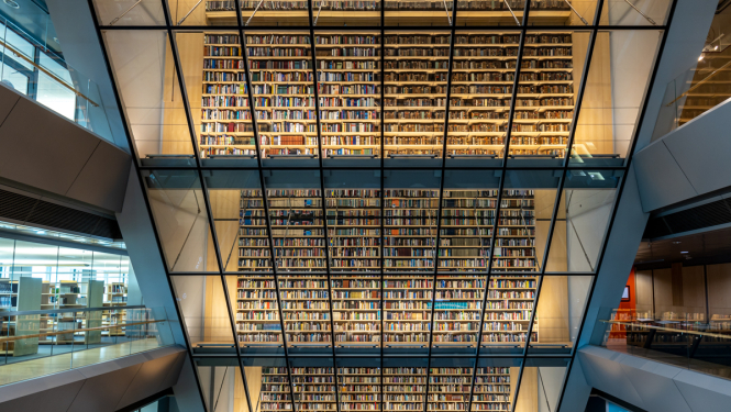 Tautas grāmatu plaukts Latvijas Nacionālās bibliotēkas ēkā