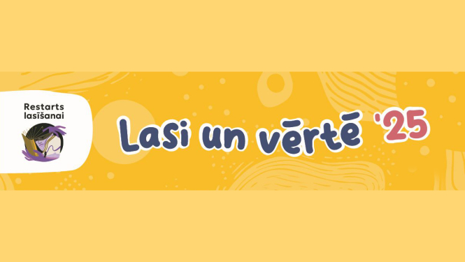 Teksts uz dzeltenas krāsas fona: Lasi un vērtē '25