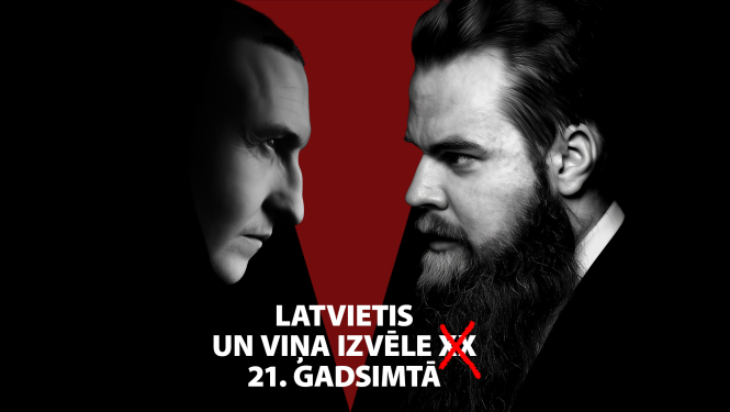 Pasākuma afiša ar Kristiana Brektes un Arņa Koroševska portretiem un tekstu "“Latvietis un viņa izvēle 21. gadsimtā”