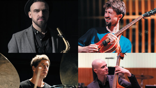 Kolāža no fotogrāfijām - dažādi Latvijas džeza mūziķi