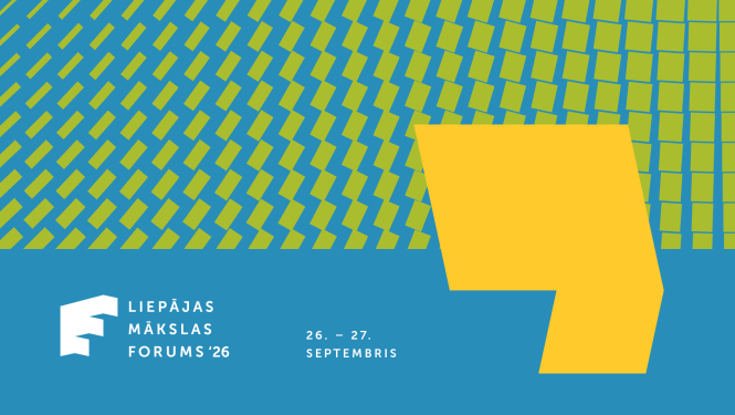 Liepājas mākslas foruma logo, krāsainas formas un laukumi, teksts: 26.-27. septembris