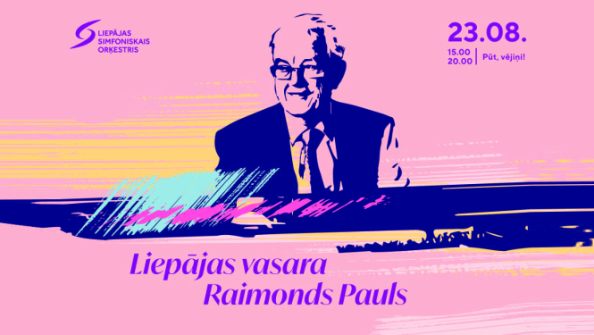 Reklāmas afiša ar Raimonda Paula portretu un tekstu "Liepājas vasara. Raimonds Pauls"