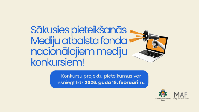 Dekoratīvs attēls ar tekstu: Sākusies pieteikšanās Mediju atbalsta fonda nacionālajiem mediju konkursiem!
