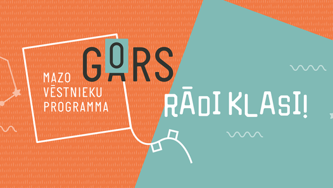 Teksts uz krāsaina fona ar dažādām figūrām - Gors, Mazo vēstnieku programma "Rādi klasi!"