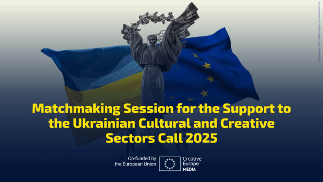 Radošās Eiropas vizuālais materiāls partneru meklēšanas sesijai uzsaukumam "Atbalsts Ukrainas kultūras un radošajām nozarēm"