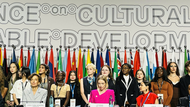 Latvijas Republikas kultūras ministre, UNESCO Latvijas Nacionālās komisijas prezidente Agnese Lāce UNESCO Pasaules kultūrpolitikas un ilgtspējīgas attīstības konferencē MONDIACULT2025