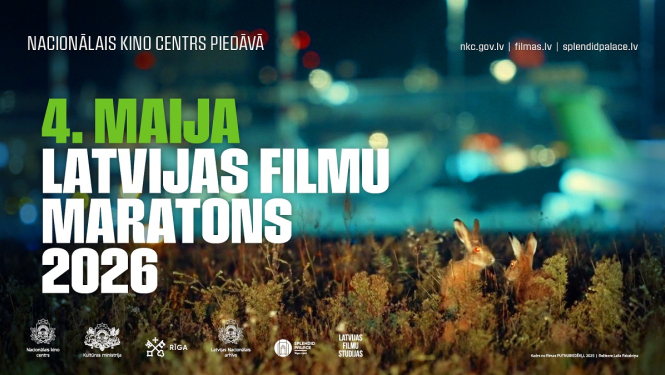 Pasākuma publicitātes attēls ar tekstu: 4. maija Latvijas filmu maratons 2026