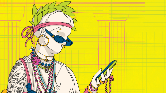 Izrādes publicitātes foto stilizēta grieķu skulptūra mūsdienu pasaulē