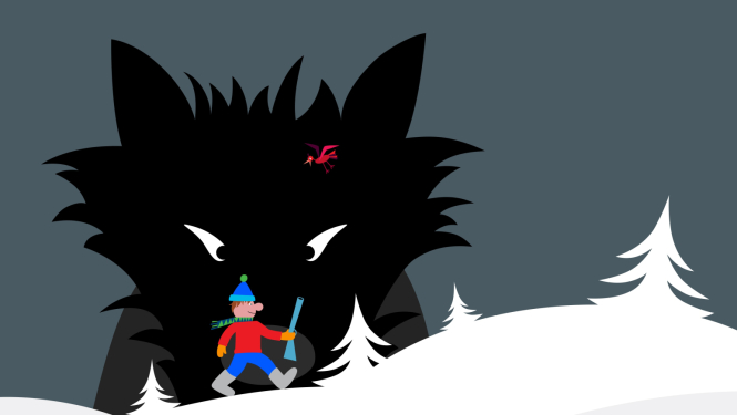 Zīmējums ar zēnu un vilku