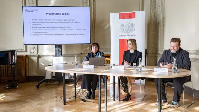 Mediju pasakums KM Lielajā zālē LKA Kultūras un mākslu institūta vadītāja Anda Laķe prezentē Kultūras patēriņa rezultātus