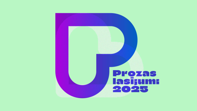 Violetas krāsas apgāztas sirds formas logo ar uzrakstu "Prozas lasījumi 2025"