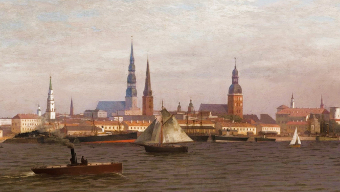 Ulriha Frīdriha Boitmana 1891. gada gleznas "Rīgas panorāma no Daugavas puses” fragments. No Rīgas vēstures un kuģniecības muzeja krājuma.