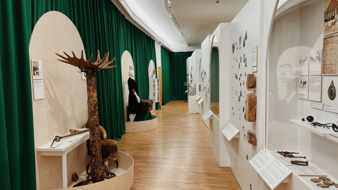 Izstādes “Dzīvnieki Rīgā. Lietot un lolot?” ekspozīcijas fragments. Foto: M. L. Gredzena.