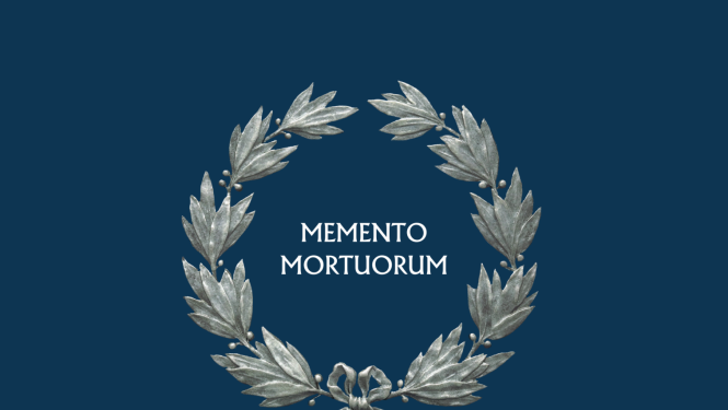 Izstādes “MEMENTO MORTUORUM – atceries mirušos: piemiņas medaļas Rīgas vēstures un kuģniecības muzeja krājumā” plakāta kompozīcija. Māksliniece: A. Augustinoviča (RVKM)