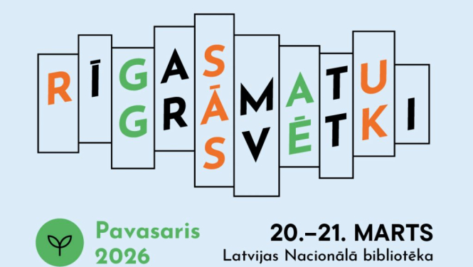 Logotips ar tekstu: Rīgas Grāmatu svētki – Pavasaris 2026, 20.-21. marts