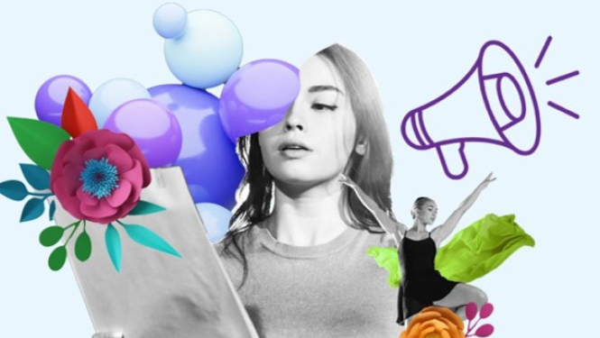 Attēls ar meiteni uz ziedu fona