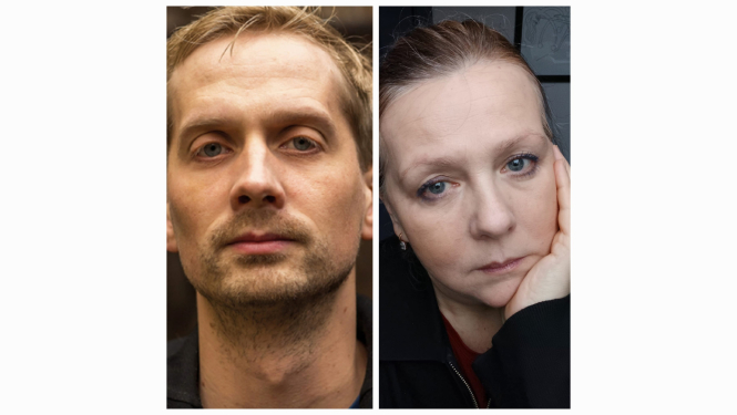 Režisors Elmārs Seņkovs un Latvijas teātra skates kuratore Jevgēņija Šermeņeva