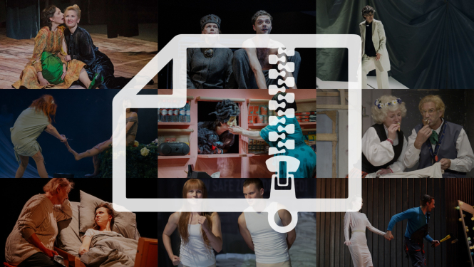 Attēlu kolāža no dažādām teātra izrādēm