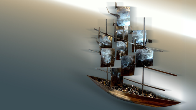 Diasporas tēlnieka Ginta Grinberga skulptūra "Veļu laiva"