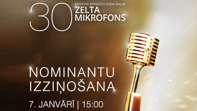 Zelta mikrofona balvas nominantu izziņošas pieteikuma attēls ar Zelta mikrofona balvas statueti