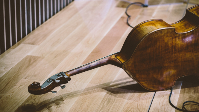 Kontrabass uz skatuves.