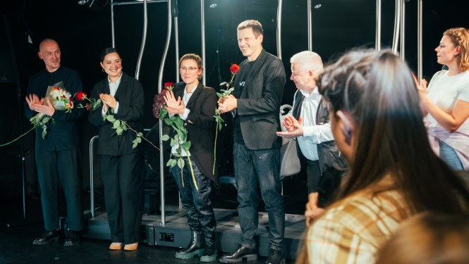 Iestudējuma “Trolejbuss “Ļubočka”” pirmizrādes svinības, foto: Jaroslavs Kaščejevs