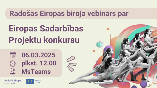 vizuālais materiāls ar informāciju par vebināru par Eiropas Sadarbības projektu konkursu
