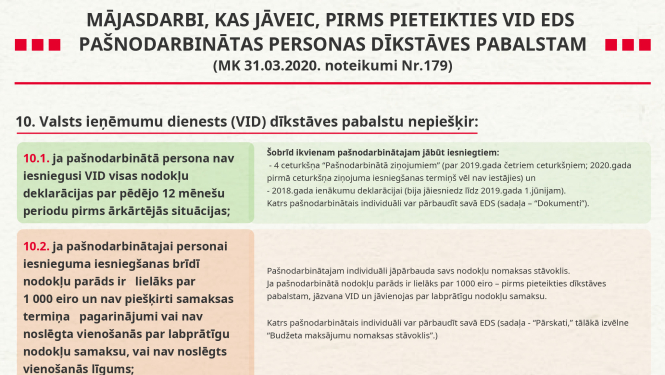 Mājasdarbi, kas jāveic, pirms pieteikties VID EDS pašnodarbinātas personas dīkstāves pabalstam