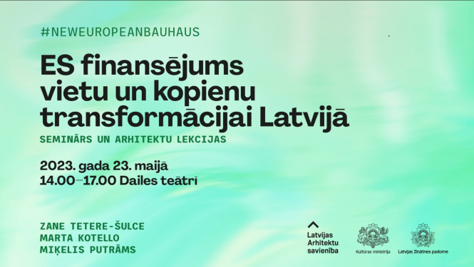 Semināra “ES finansējums vietu un kopienu transformācijai Latvijā” plakāts